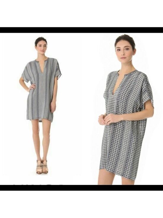 Vince Dresses & Skirts - Vince Aztec Silk V-neck Shift Midi Dress